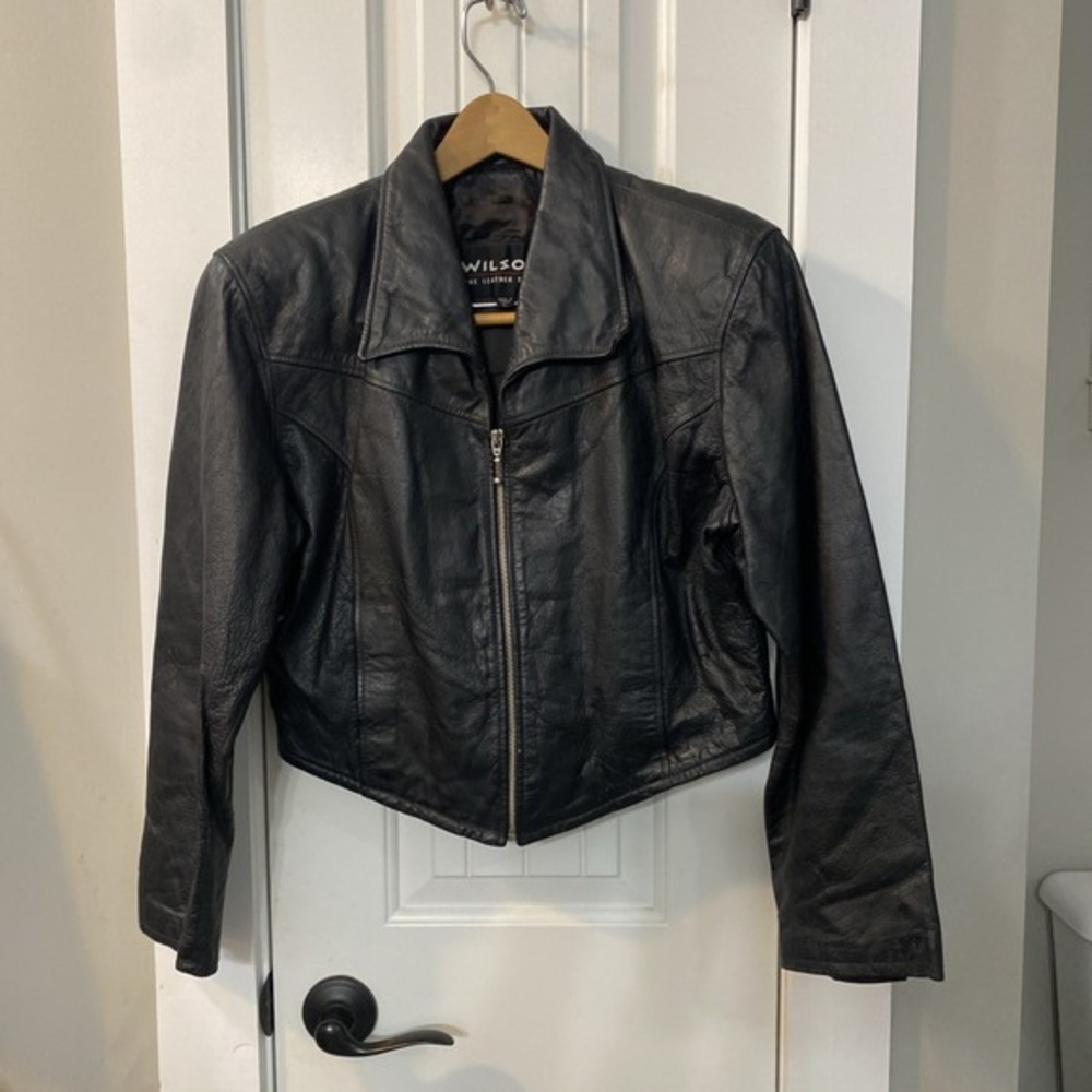 Vintage 90s Wilson's Women's Leather Cropped Motorcycle Jacket Size Large